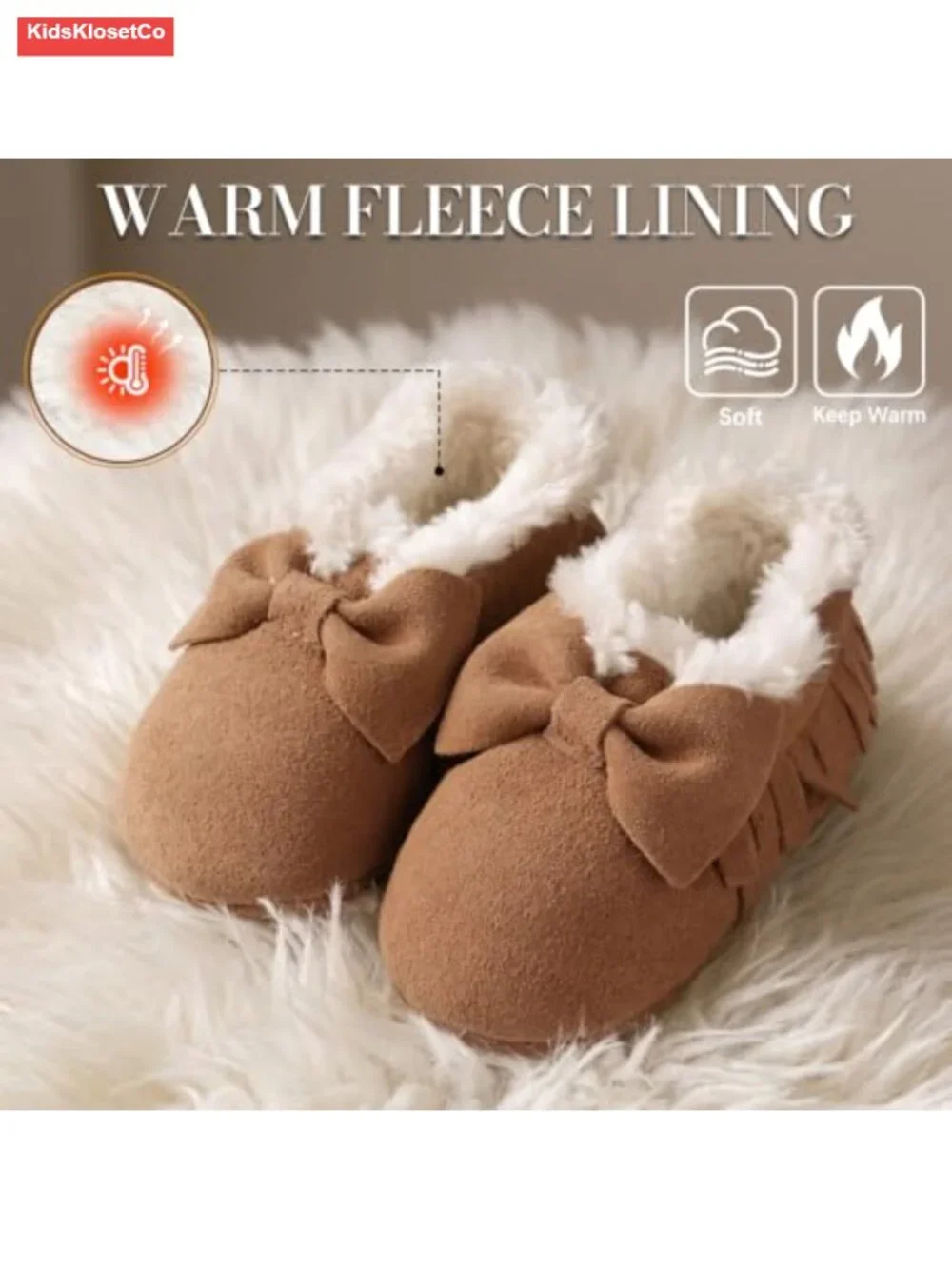 Genuine Leather Baby Mocc with Fur Fleece & Rubber Soles for Boys Girls